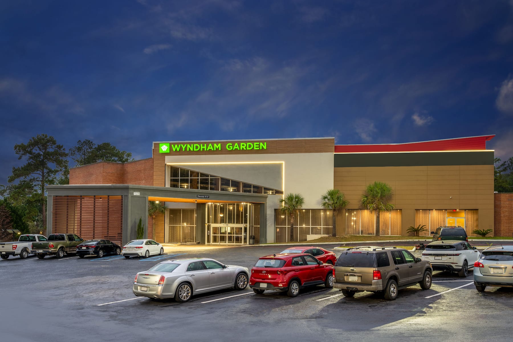 Exterior Dusk Image of Wyndham Garden Columbia/Ft. Jackson hotel in Columbia, South Carolina