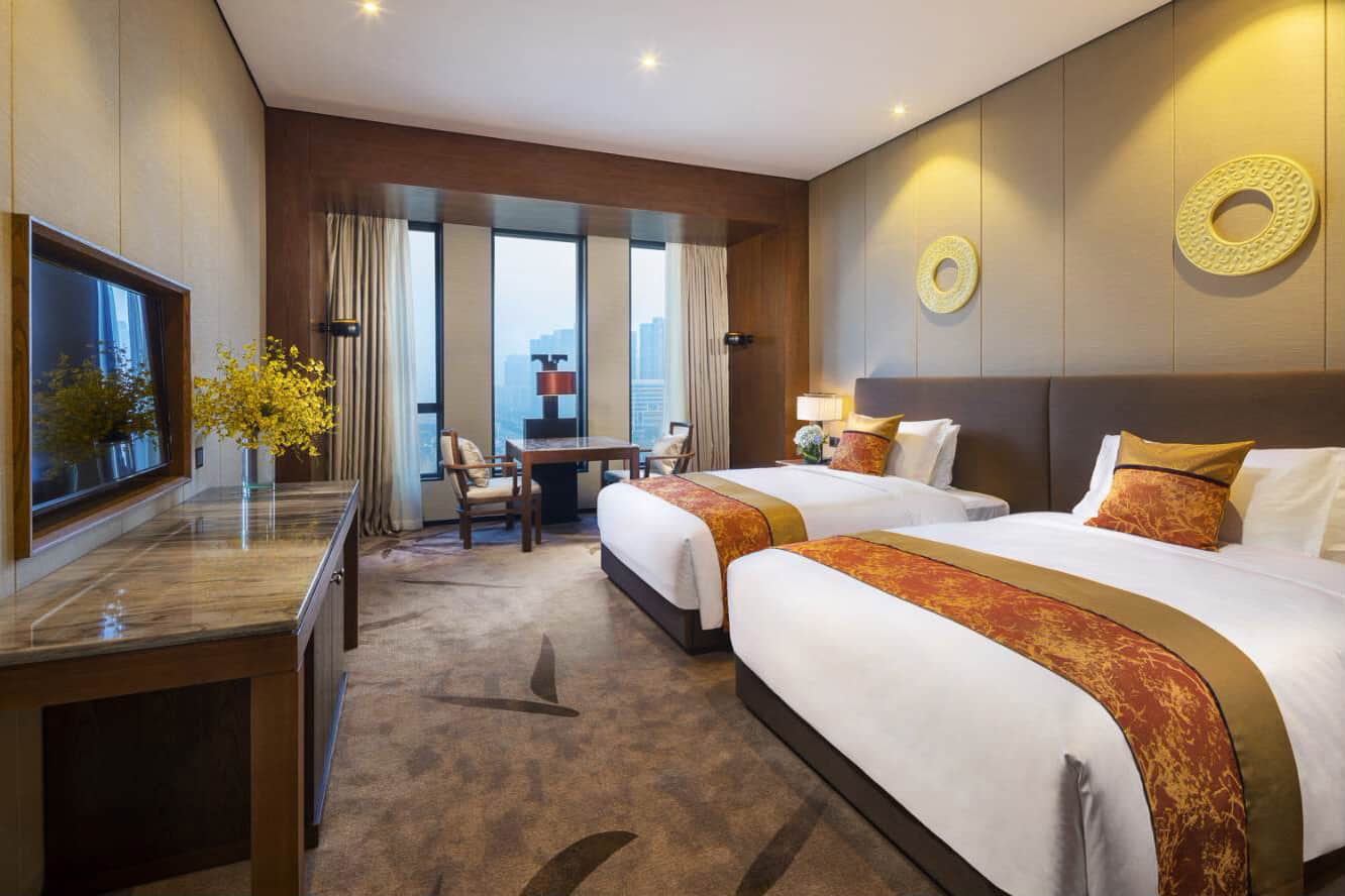 Double bed guest room at the Wyndham Grand Plaza Royale Kaidi in Chuzhou, Other than US/Canada