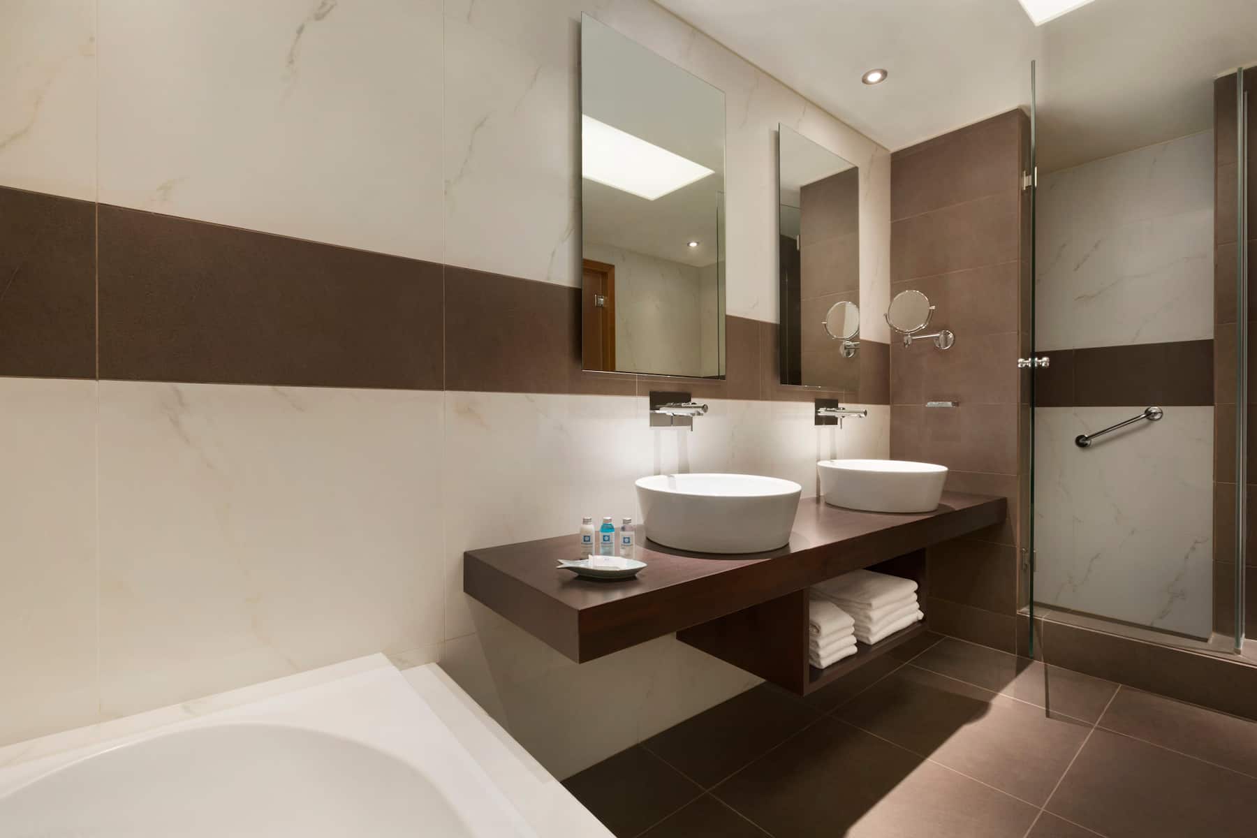 Guest room bath at the Wyndham Loutraki Poseidon Resort in Loutraki, Other than US/Canada