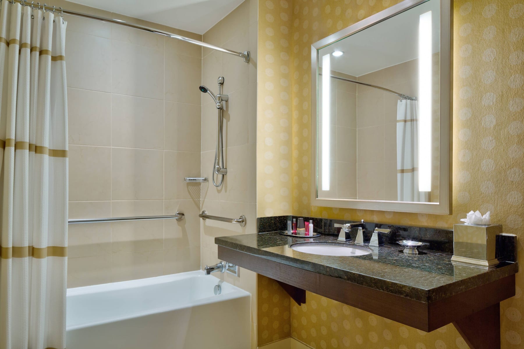 Guest room bath at the Wyndham Atlanta Buckhead Hotel & Conference Center in Atlanta, Georgia