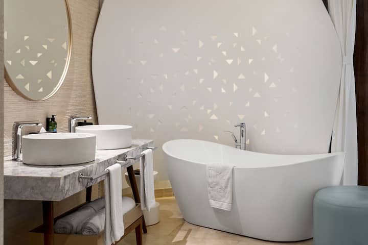 Guest room bath at the TRS Coral Costa Mujeres, a Registry Collection Hotel in Cancun, Other than US/Canada