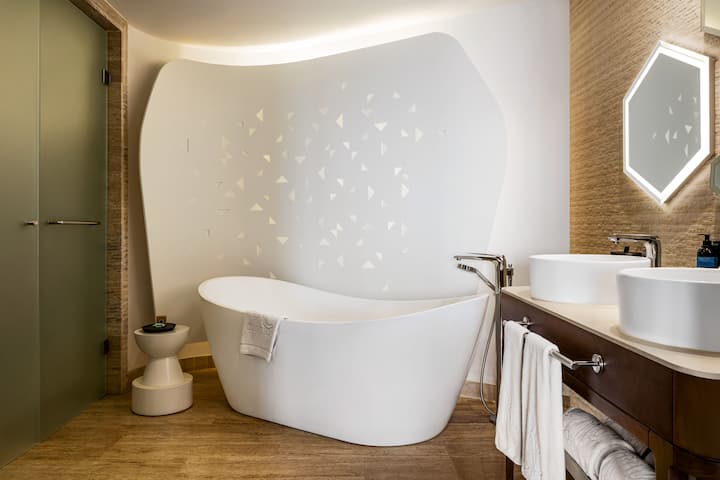Guest room bath at the TRS Coral Costa Mujeres, a Registry Collection Hotel in Cancun, Other than US/Canada