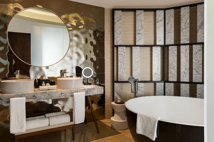 Guest room bath at the TRS Coral Costa Mujeres, a Registry Collection Hotel in Cancun, Other than US/Canada