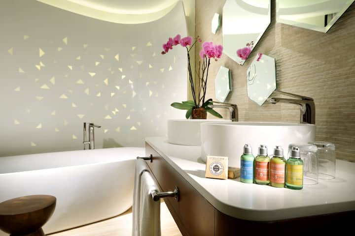 Guest room bath at the TRS Coral Costa Mujeres, a Registry Collection Hotel in Cancun, Other than US/Canada