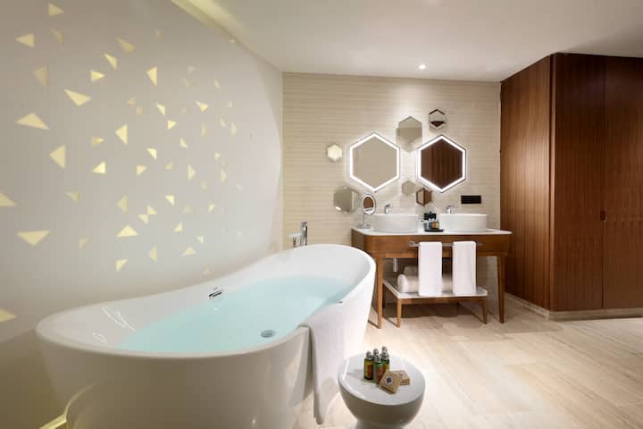 Guest room bath at the TRS Coral Costa Mujeres, a Registry Collection Hotel in Cancun, Other than US/Canada